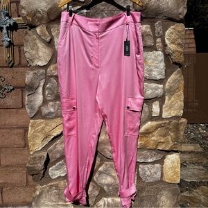 Express Pink Cargo Pants Size 14 Satin Coquette High Waist